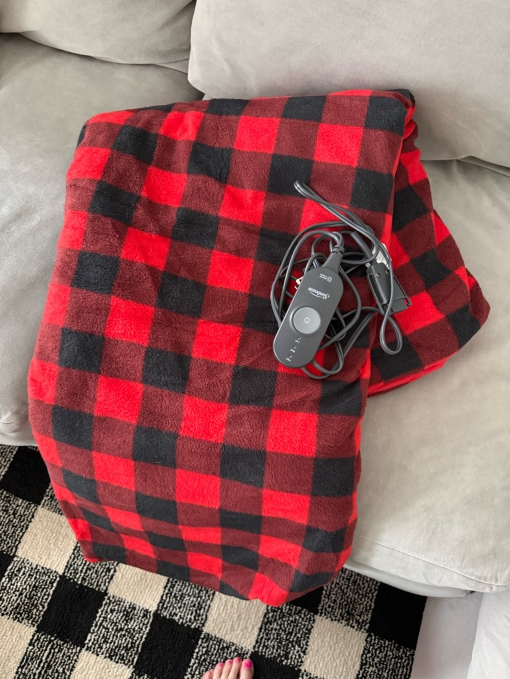 Sunbeam red buffalo check heated throw